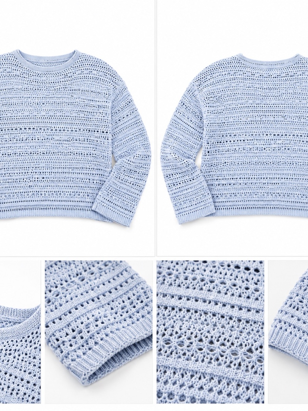 SHEIN Baby Blue Open-Knit Crewneck Sweater
